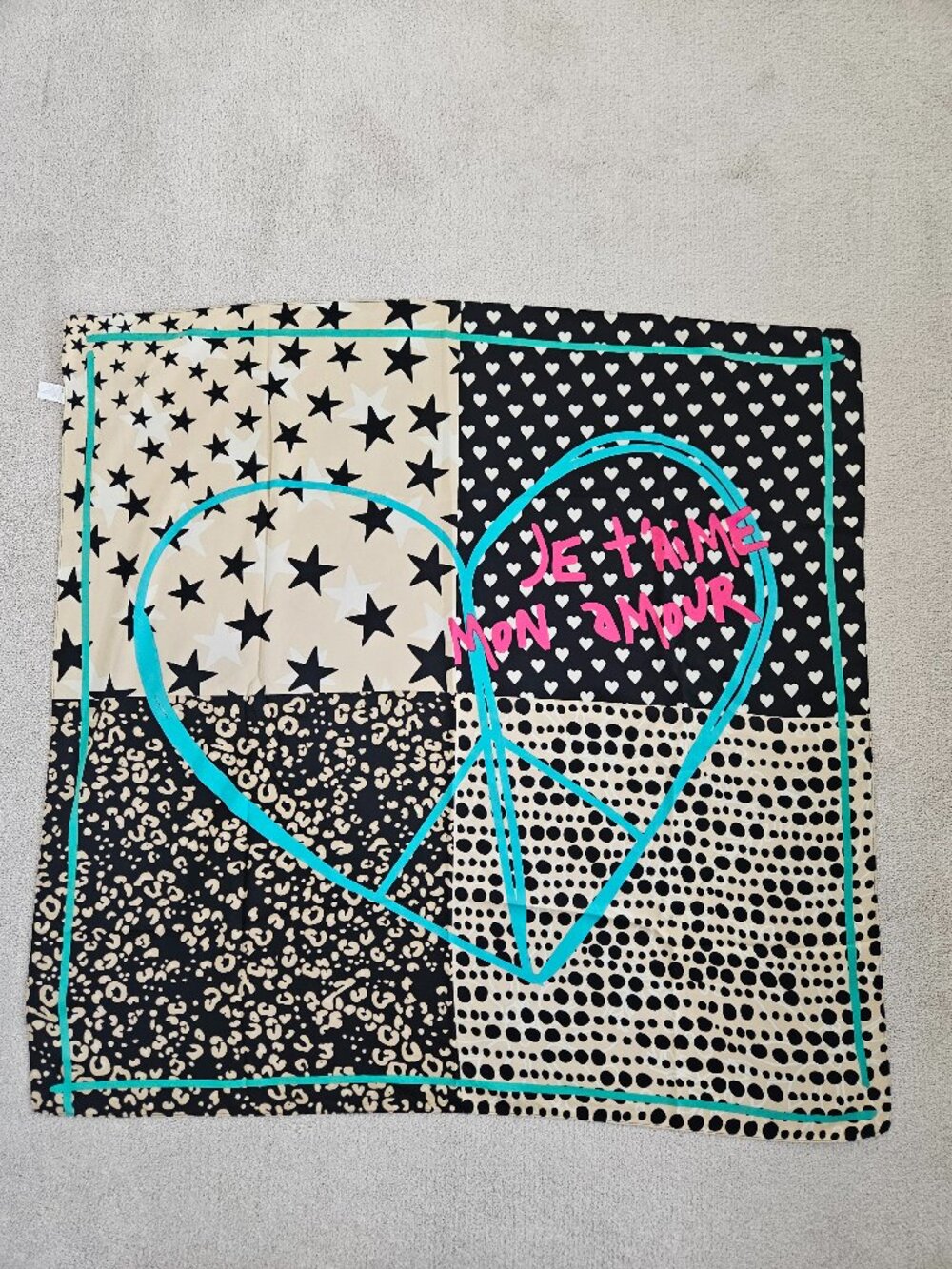Black cream patterned square scarf 90cms
